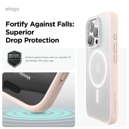 Elago для iPhone 16 Pro чехол HYBRID (pc/tpu) Soft Feeling Clear/Lovely Pink (MagSafe)