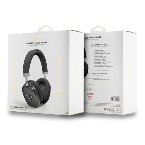 Guess наушники беспроводные накладные Bluetooth Headphones PU Saffiano Triangle Metal Logo Black