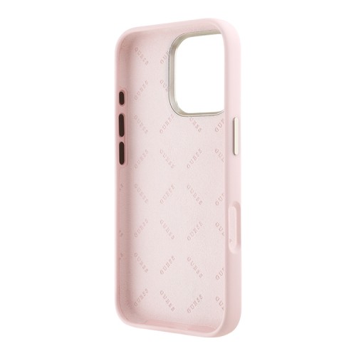 Guess для iPhone 16 Pro Max чехол Liquid silicone Gold metal logo & Camera frame Hard Pink