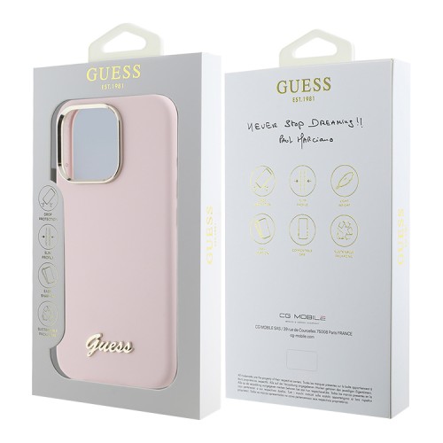 Guess для iPhone 16 Pro Max чехол Liquid silicone Gold metal logo & Camera frame Hard Pink
