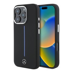 Mercedes для iPhone 16 Pro чехол Liquid silicone Vertical stripe Black (MagSafe)
