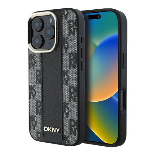 DKNY для iPhone 16 Pro Max чехол PU Checkered Metal logo Hard Black (MagSafe)