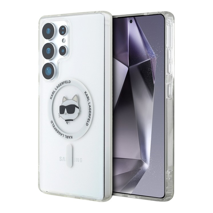 Karl Lagerfeld для Galaxy S25 Ultra чехол PC/TPU NFT Choupette Head Metal camera Hard White (MagSafe)