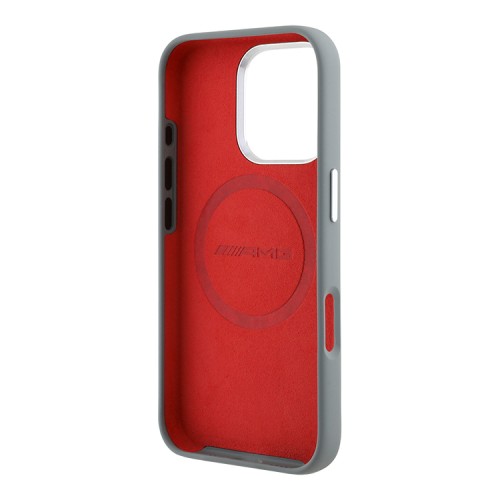 AMG для iPhone 16 Pro чехол Liquid silicone Bow Lines Metal camera Hard Grey/Red (MagSafe)