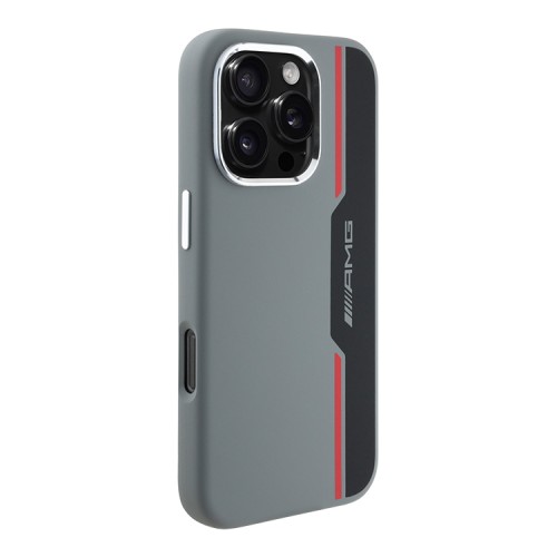 AMG для iPhone 16 Pro чехол Liquid silicone Bow Lines Metal camera Hard Grey/Red (MagSafe)
