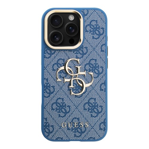 Guess для iPhone 16 Pro чехол PU 4G Big metal logo and Camera Stand Hard Blue
