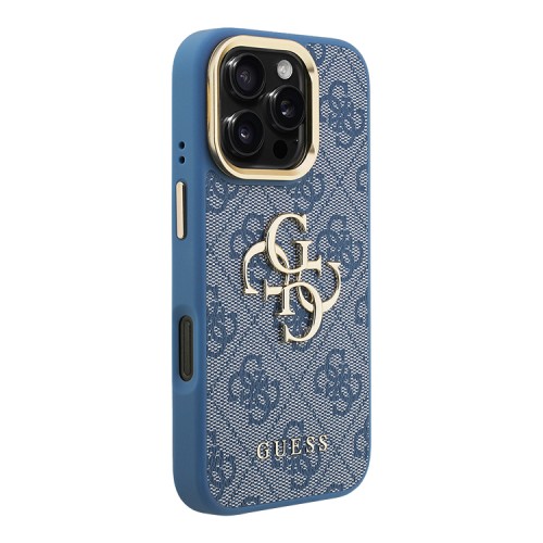 Guess для iPhone 16 Pro чехол PU 4G Big metal logo and Camera Stand Hard Blue