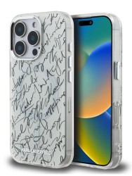 Karl Lagerfeld для iPhone 16 Pro Max чехол PC/TPU Script pattern Metal camera Hard White (MagSafe)
