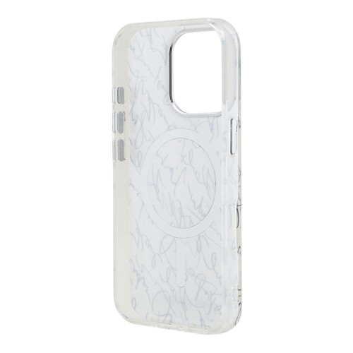 Karl Lagerfeld для iPhone 16 Pro Max чехол PC/TPU Script pattern Metal camera Hard White (MagSafe)