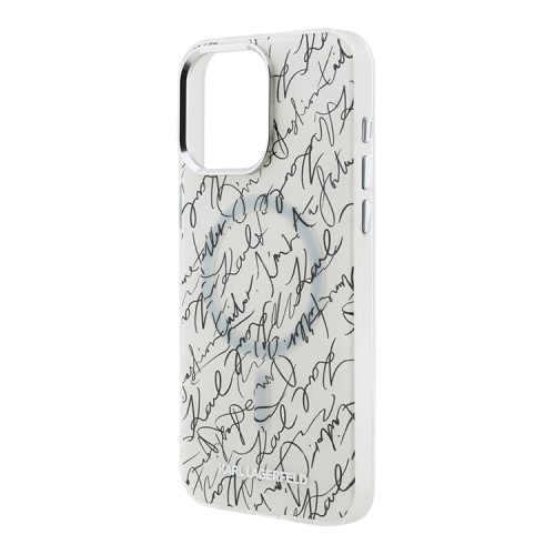 Karl Lagerfeld для iPhone 16 Pro Max чехол PC/TPU Script pattern Metal camera Hard White (MagSafe)