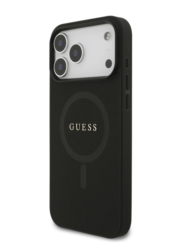 Guess для iPhone 17 Pro Max чехол PU Saffiano with Classic metal logo Hard Black (MagSafe)