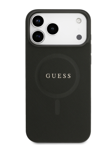Guess для iPhone 17 Pro Max чехол PU Saffiano with Classic metal logo Hard Black (MagSafe)