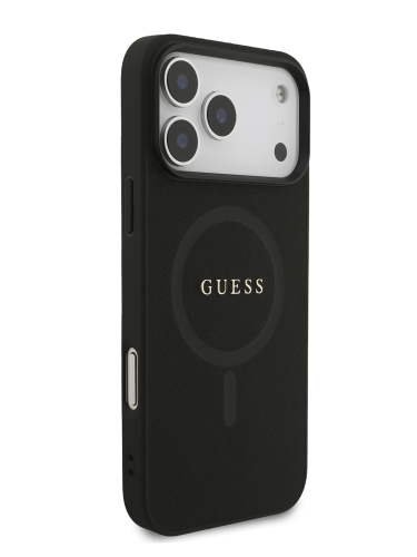 Guess для iPhone 17 Pro Max чехол PU Saffiano with Classic metal logo Hard Black (MagSafe)