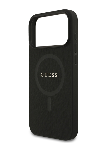 Guess для iPhone 17 Pro Max чехол PU Saffiano with Classic metal logo Hard Black (MagSafe)