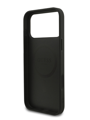 Guess для iPhone 17 Pro Max чехол PU Saffiano with Classic metal logo Hard Black (MagSafe)