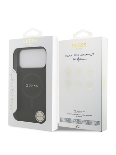 Guess для iPhone 17 Pro Max чехол PU Saffiano with Classic metal logo Hard Black (MagSafe)