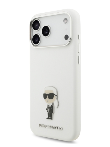 Karl Lagerfeld для iPhone 17 Pro чехол Liquid silicone NFT Karl Ikonik Metal pin & Camera Hard White