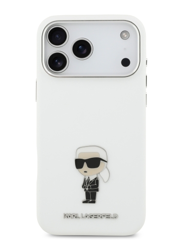 Karl Lagerfeld для iPhone 17 Pro чехол Liquid silicone NFT Karl Ikonik Metal pin & Camera Hard White