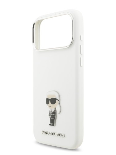 Karl Lagerfeld для iPhone 17 Pro чехол Liquid silicone NFT Karl Ikonik Metal pin & Camera Hard White