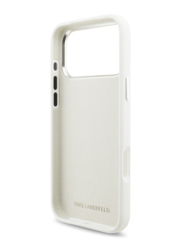 Karl Lagerfeld для iPhone 17 Pro чехол Liquid silicone NFT Karl Ikonik Metal pin & Camera Hard White