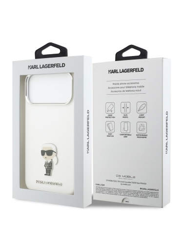 Karl Lagerfeld для iPhone 17 Pro чехол Liquid silicone NFT Karl Ikonik Metal pin & Camera Hard White