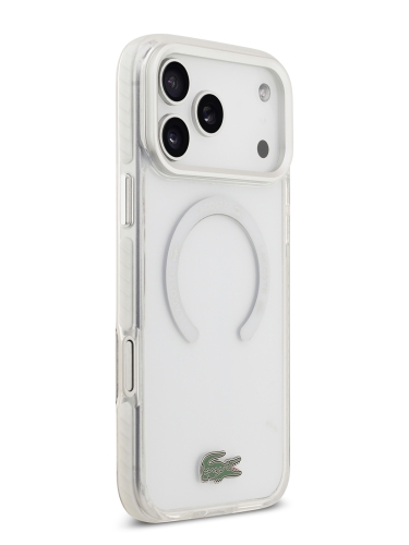 Lacoste для iPhone 17 Pro чехол ShockProof Lacquer Metal logo Hard Frosted Clear/White (MagSafe)