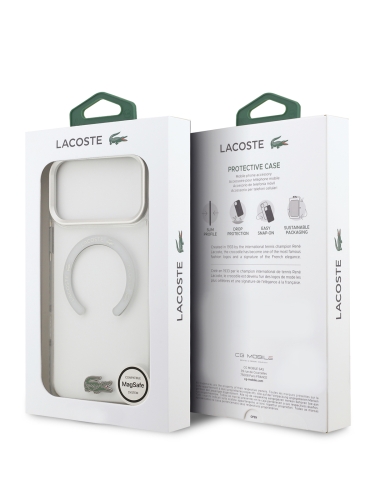 Lacoste для iPhone 17 Pro чехол ShockProof Lacquer Metal logo Hard Frosted Clear/White (MagSafe)