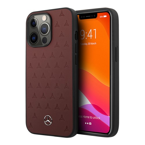 Кожаный чехол Mercedes Genuine leather Stars Hard для iPhone 13 Pro Max, красный