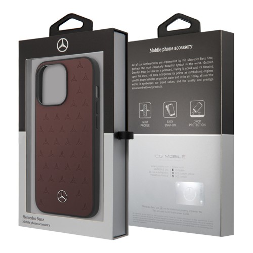Кожаный чехол Mercedes Genuine leather Stars Hard для iPhone 13 Pro Max, красный