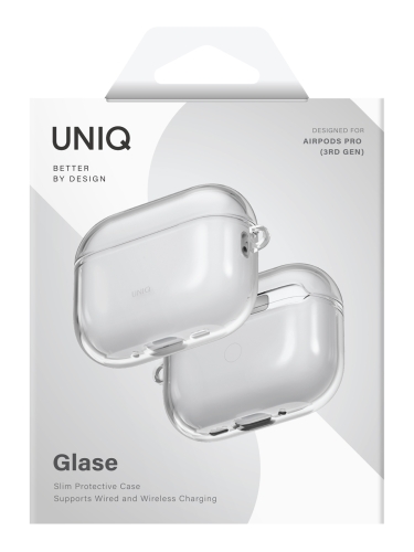 Uniq для Airpods Pro 3 чехол Glase TPU case with carabin Glossy Clear