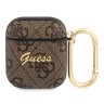 Чехол Guess PU leather 4G metal logo с карабином для Airpods 1/2, коричневый