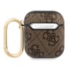 Чехол Guess PU leather 4G metal logo с карабином для Airpods 1/2, коричневый
