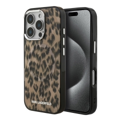 (Уценка) Karl Lagerfeld для iPhone 16 Pro Max чехол PC/TPU Leopard Metal camera Hard Brown (MagSafe)