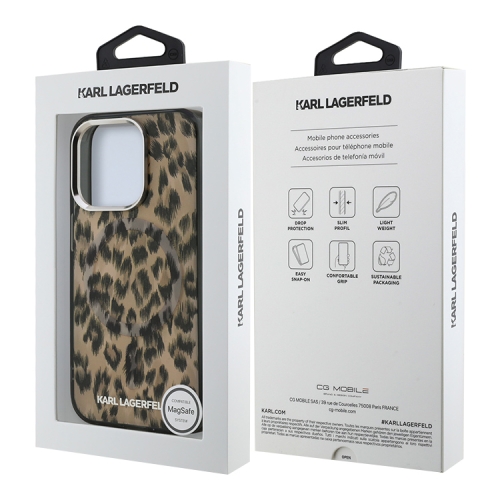 (Уценка) Karl Lagerfeld для iPhone 16 Pro Max чехол PC/TPU Leopard Metal camera Hard Brown (MagSafe)