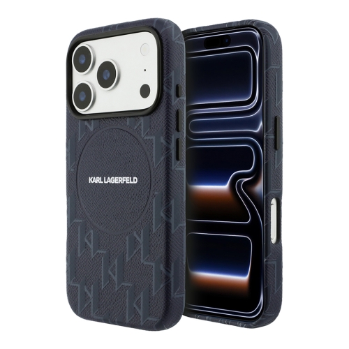 Karl Lagerfeld для iPhone 17 Pro Max чехол PU Full Wrapped Monogram Metal camera Hard Blue (MagSafe)