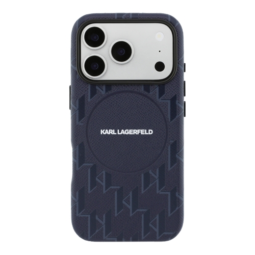 Karl Lagerfeld для iPhone 17 Pro Max чехол PU Full Wrapped Monogram Metal camera Hard Blue (MagSafe)