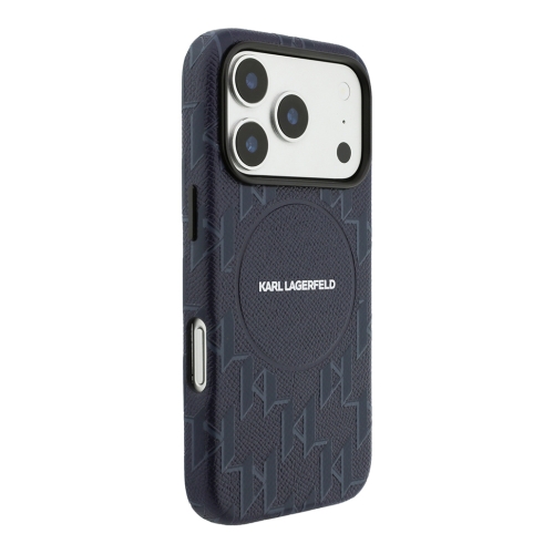 Karl Lagerfeld для iPhone 17 Pro Max чехол PU Full Wrapped Monogram Metal camera Hard Blue (MagSafe)