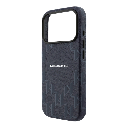Karl Lagerfeld для iPhone 17 Pro Max чехол PU Full Wrapped Monogram Metal camera Hard Blue (MagSafe)