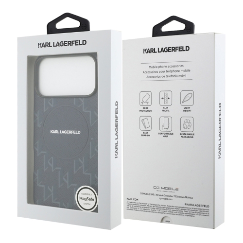 Karl Lagerfeld для iPhone 17 Pro Max чехол PU Full Wrapped Monogram Metal camera Hard Blue (MagSafe)