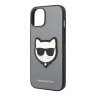 Чехол Lagerfeld PU Saffiano Choupette head Patch Hard для iPhone 14 Plus, серебристый