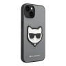 Чехол Lagerfeld PU Saffiano Choupette head Patch Hard для iPhone 14 Plus, серебристый