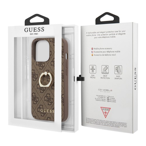 Чехол Guess PU 4G + Ring Hard для iPhone 14 Pro Max, коричневый
