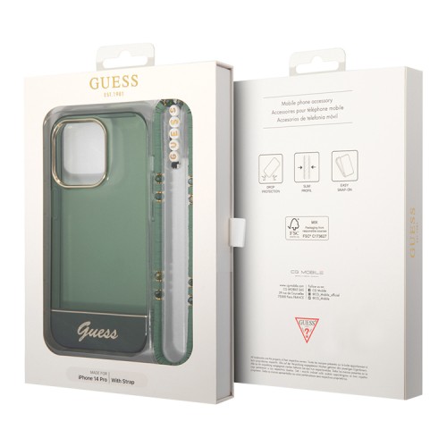 Чехол Guess Translucent Electoplated camera Hard +hand Strap для iPhone 14 Pro Max, зеленый
