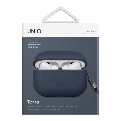 Uniq Terra Genuine Leather with handstrap чехол для AirPods Pro 2, синий