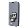 Чехол Lagerfeld PU Saffiano NFT Karl & Choupette Booktype для iPhone 14 Pro, серебристый