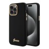 Guess для iPhone 15 Pro чехол Liquid silicone Gold metal logo & Camera frame Hard Black