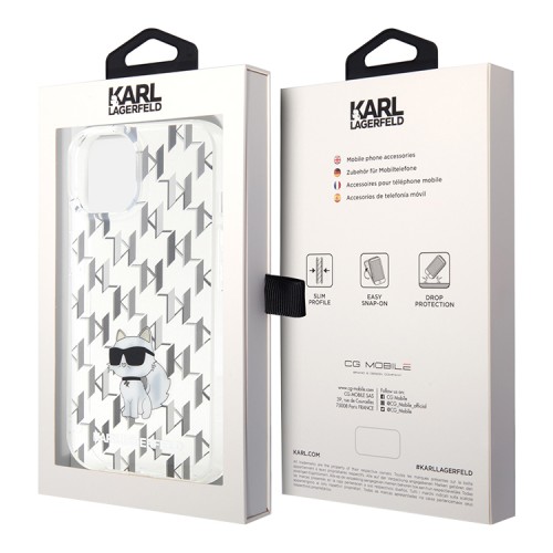 Karl Lagerfeld для iPhone 15 чехол PC/TPU Monogram NFT Choupette Hard Transparent