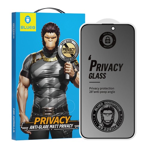 BlueO стекло для iPhone 15 Pro, Anti-peep Matte Black (антишпион/матовое)