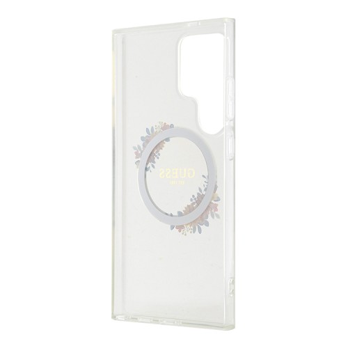 Guess для Galaxy S24 Ultra чехол PC/TPU Flowers Wreath Hard Transparent (MagSafe)