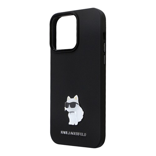 Karl Lagerfeld для iPhone 14 Pro Max чехол Liquid silicone NFT Choupette metal pin Hard Black